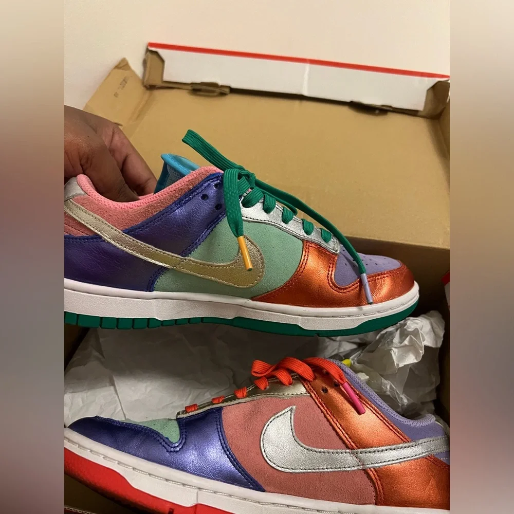 Nike Low-Top Dunk with Purple, Orange, Green, Pink and Gold Accents